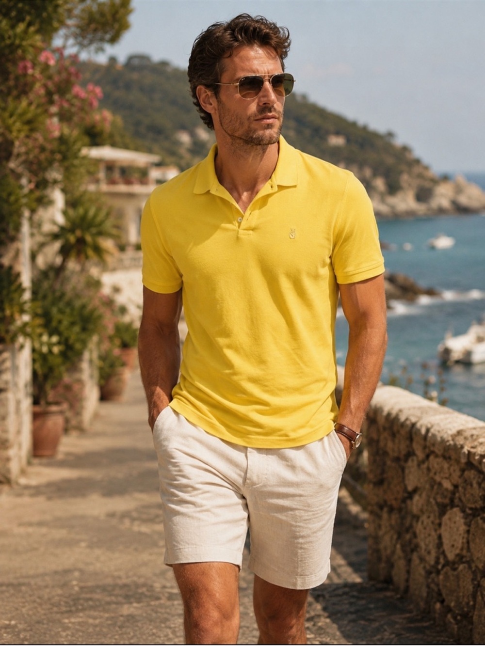 John VARVATOS Star USA medium M Yellow polo shirt PEACE